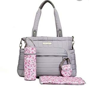 Laura Ashley Solid Gray Quilted Diaper Bag